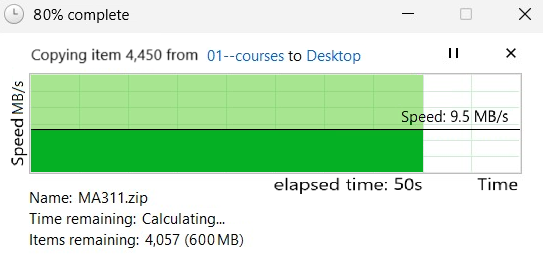 Screenshot from a computer utility showing a constant rate of data transfer