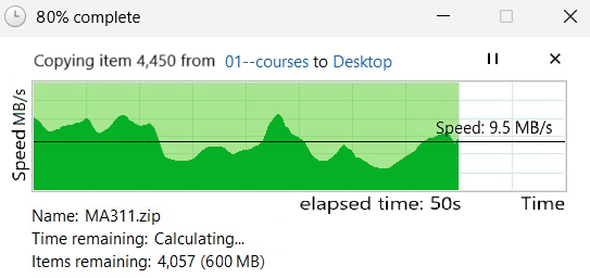 Screenshot from a computer utility showing a variable rate of data transfer