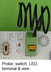 Probe: switch, LED, terminal, and wire